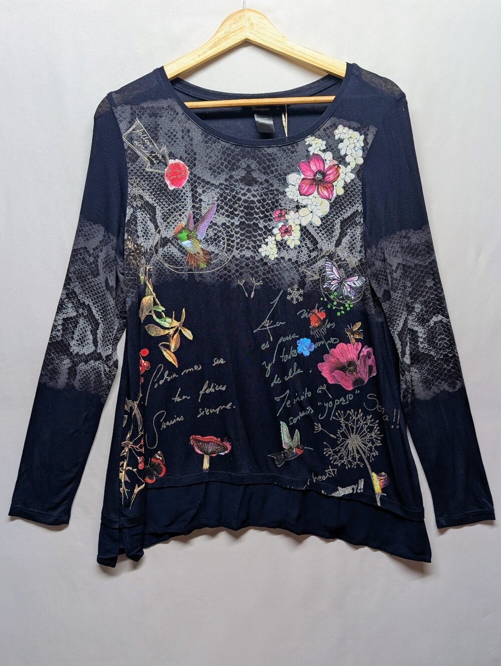 Desigual Navy Long-Sleeve Floral & Nature Print Tee